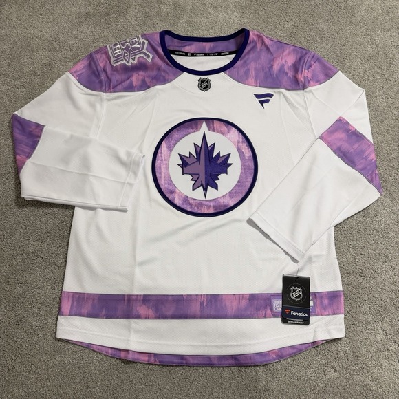 Fanatics Winnipeg Jets Jersey Mens L Hockey Fights Cancer 2024 NHL White Pink